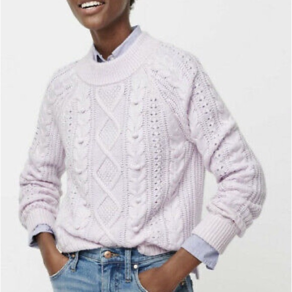NWT J. Crew Pom Pom Cable Knit Mock Neck Sweater Vintage Lilac Women’s XS *FLAWS - Picture 3 of 13